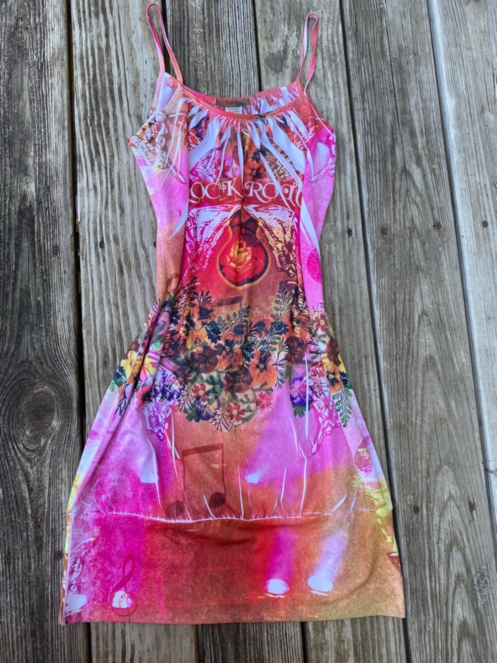 Vintage Y2K Espresso Pink & Orange Floral Ombre Tie Dye Mini Dress